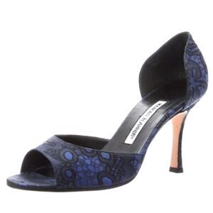 Manolo Blahnik Astutado Navy Black Pumps Dorsay Lace Shoes Size 41.5 11.5